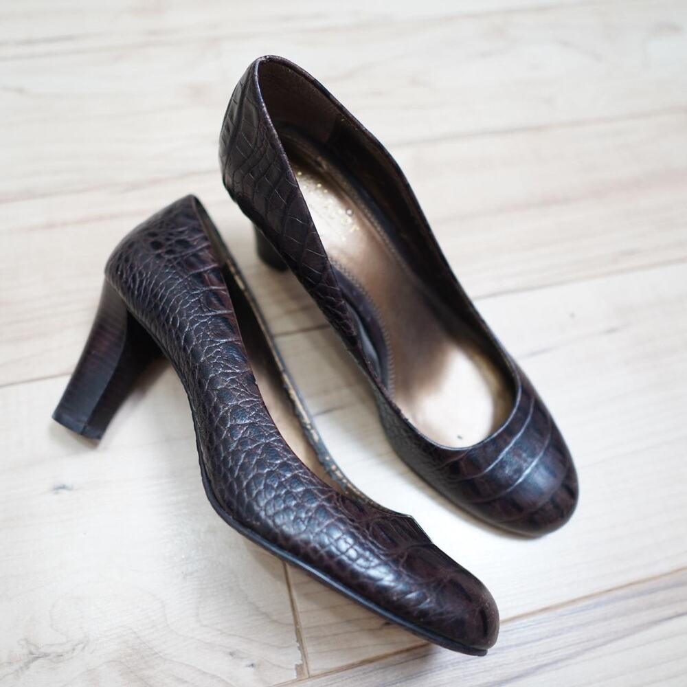 Villager Croc Embossed Heels Brown Vintage 8
